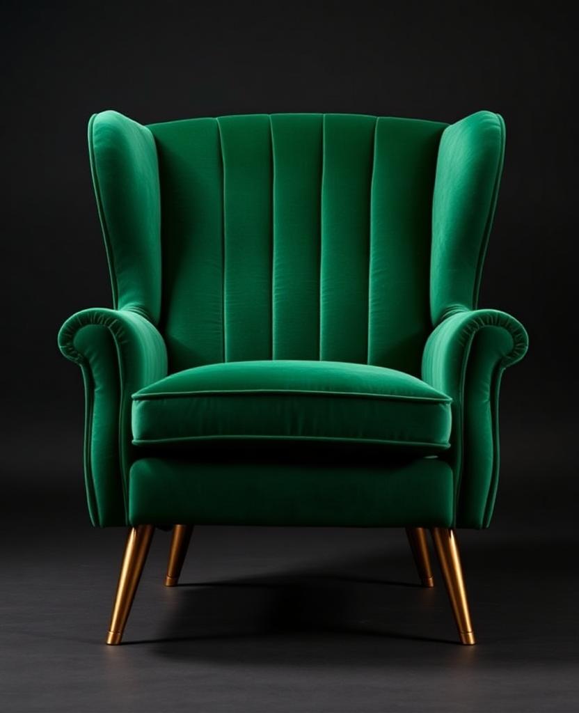 Emerald Velvet Wingback Armchair